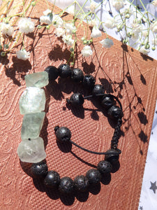 Raw Green Fluorite & Lava Stone Adjustable Bracelet - Earth Family Crystals