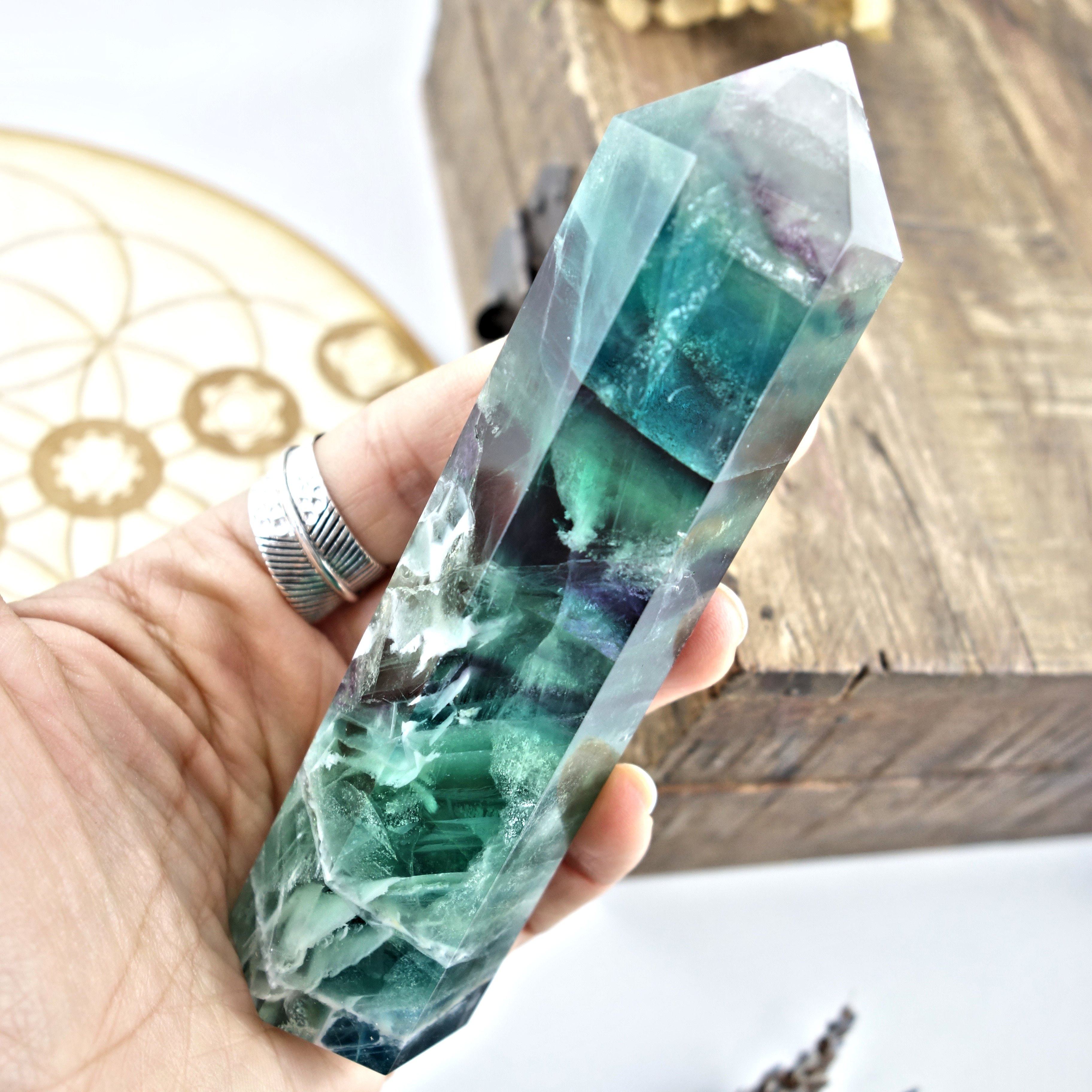 Brilliant Color Contrast Rainbow Fluorite Standing Display Tower - Earth Family Crystals