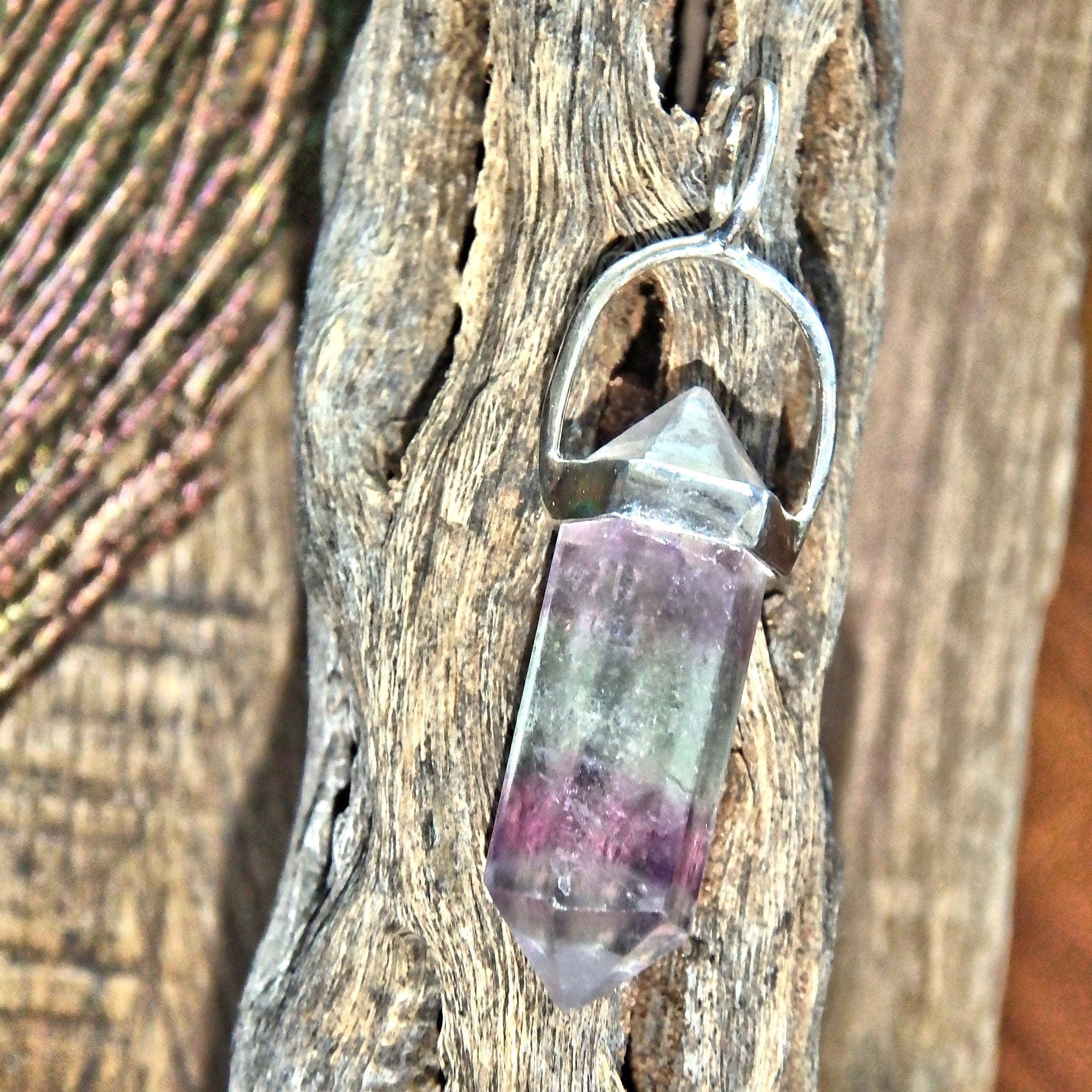 Optical Green & Purple Fluorite DT Pendant in Sterling Silver (Includes Silver Chain)