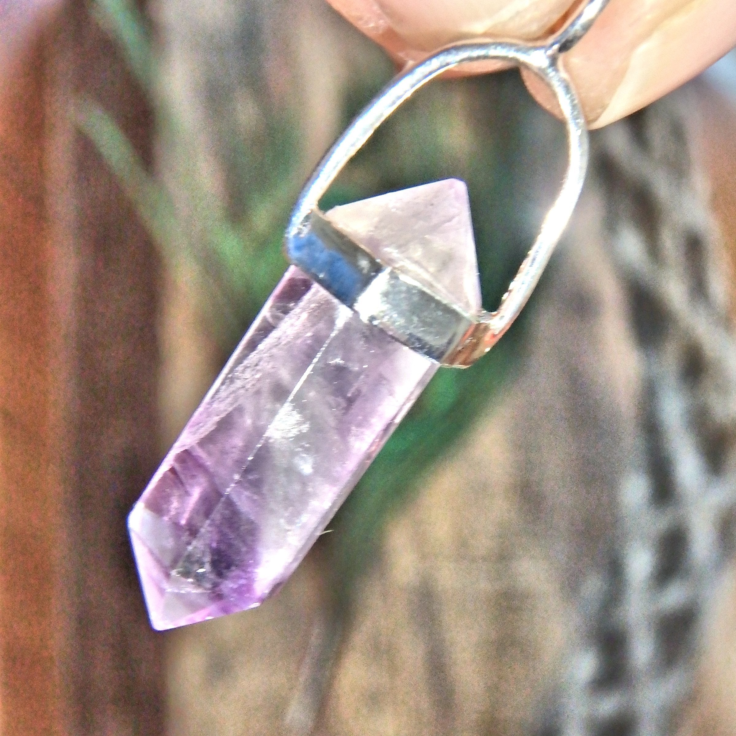 Optical White & Purple Fluorite DT  Pendant in Sterling Silver (Includes Silver Chain)