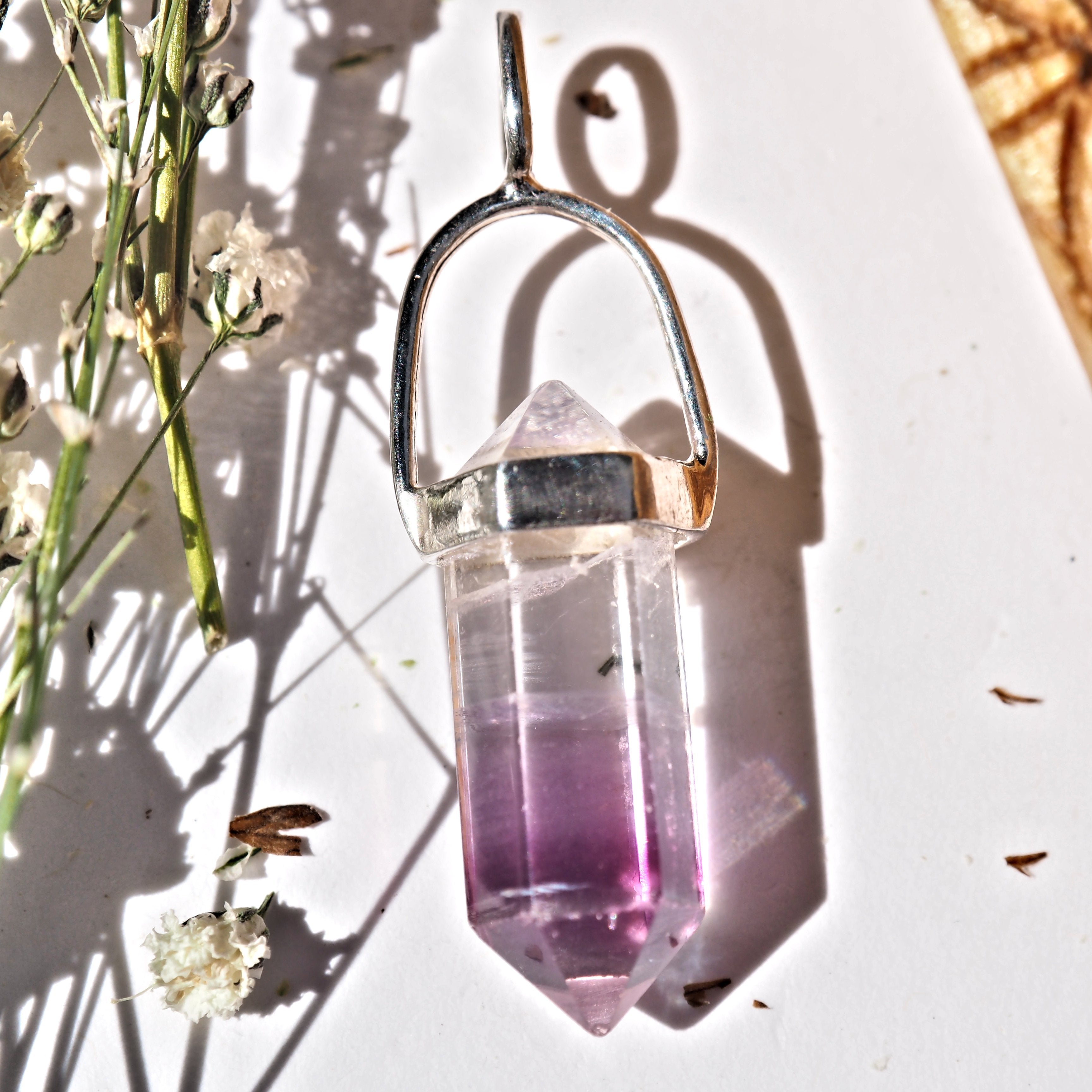 Optical DT Fluorite Point Dainty Pendant in Sterling Silver (Includes Silver Chain) #3