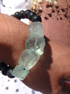 Raw Green Fluorite & Lava Stone Adjustable Bracelet - Earth Family Crystals