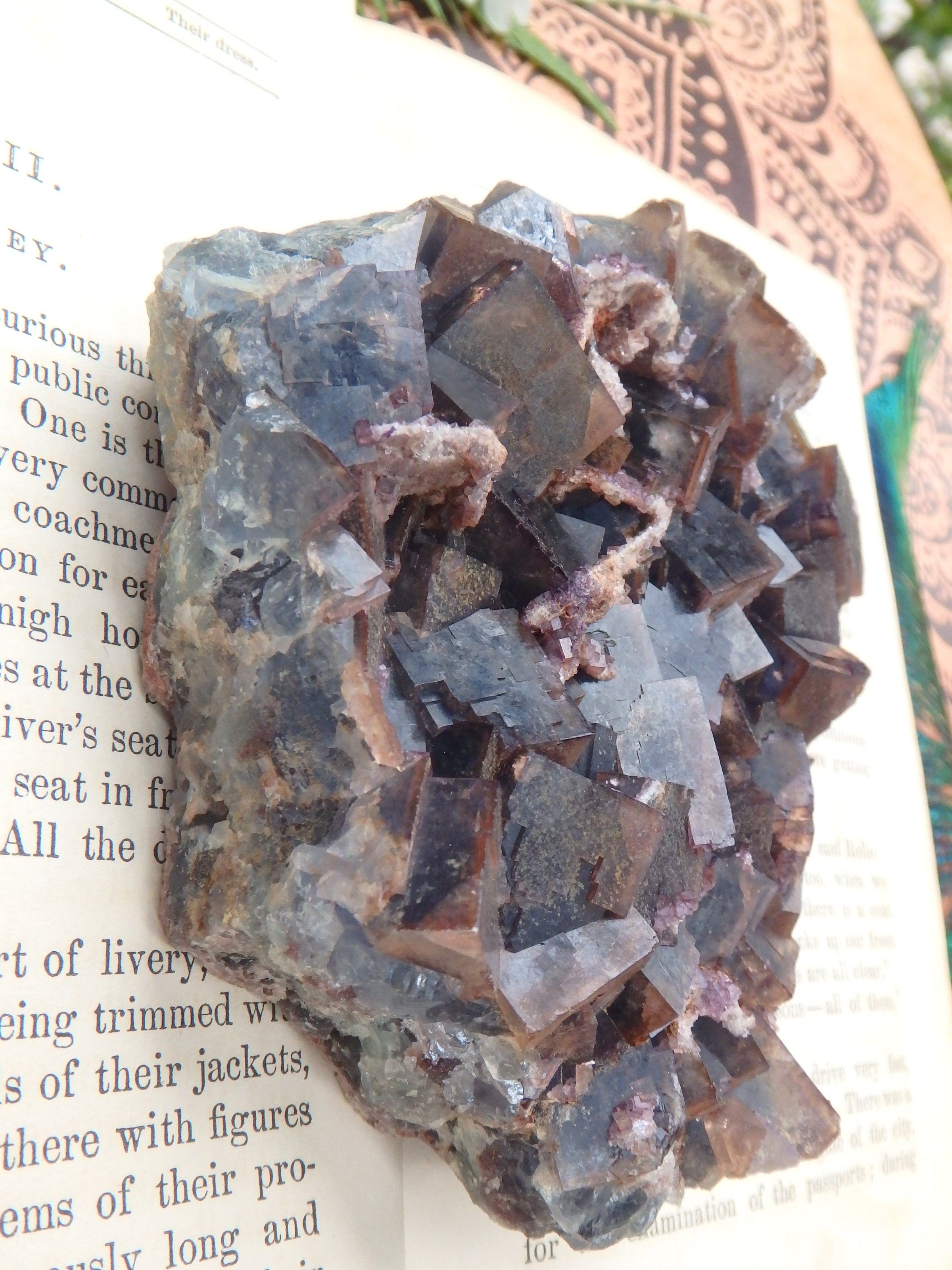 Chunky Turquoise & Deep Purple Cubic Fluorite Cluster From Zuni Mnts, New Mexico - Earth Family Crystals