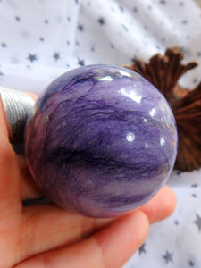 Unusual Grape Jelly Purple Waves Fluorite in Granite Sphere Carving 1 - Earth Family Crystals