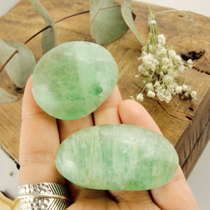 Set of 2 Uplifting Spring Green Fluorite Polished Palm Stone Set