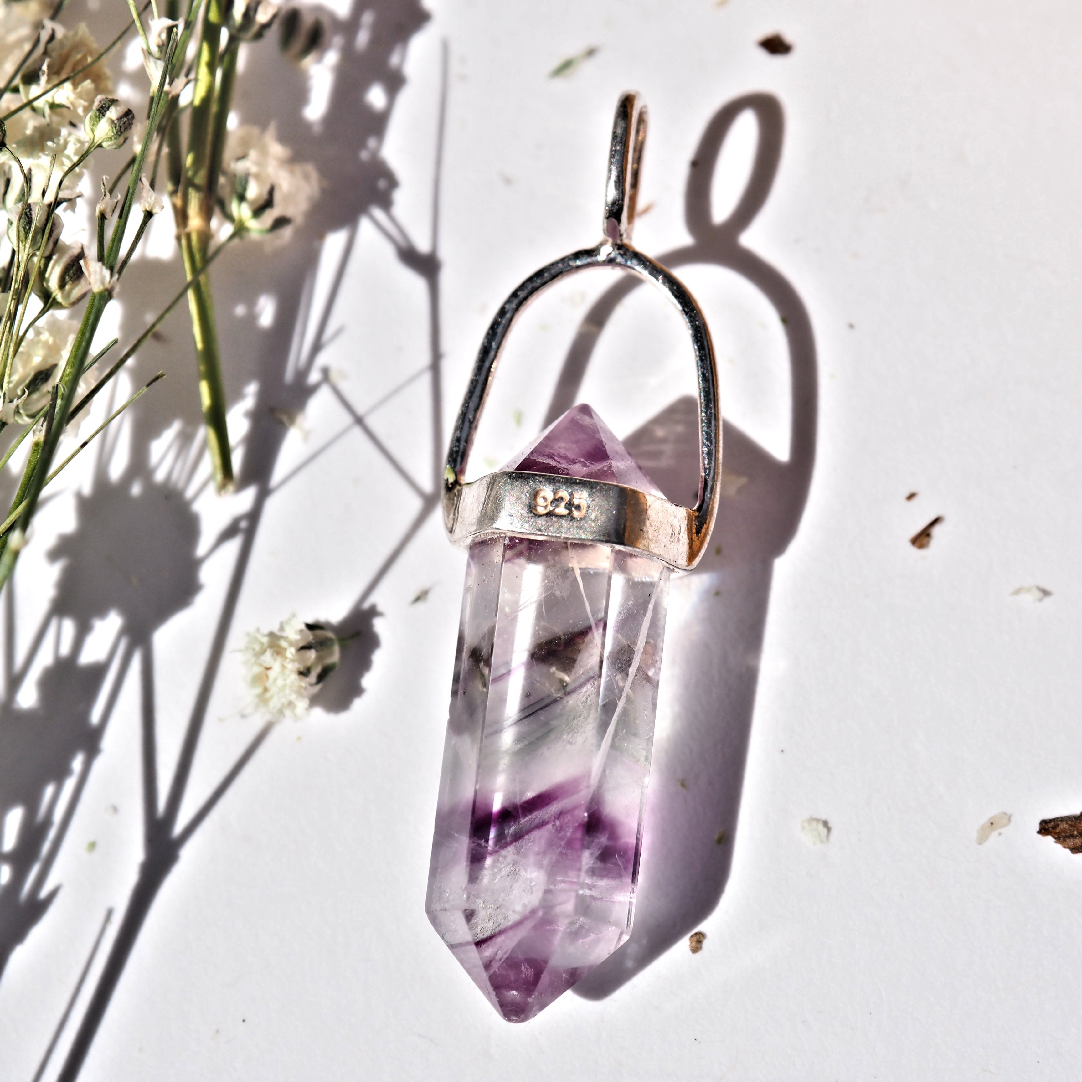 Optical DT Fluorite Point Dainty Pendant in Sterling Silver (Includes Silver Chain) #1