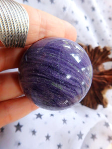 Unusual Grape Jelly Purple Waves Fluorite in Granite Sphere Carving 2 - Earth Family Crystals