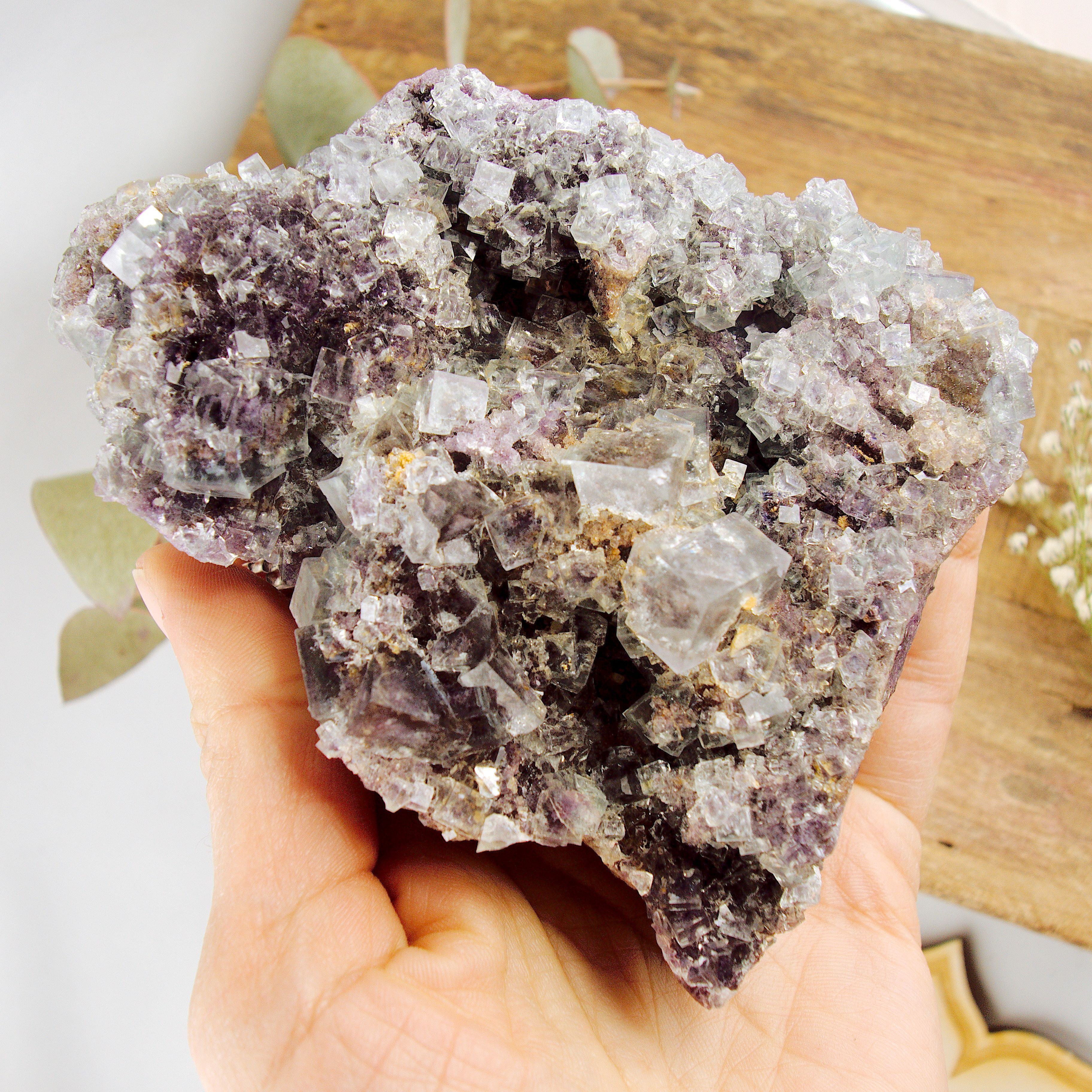 Completely Natural Large 1 LB Cubic Blue & Purple Gemmy Fluorite From Namibia - Earth Family Crystals