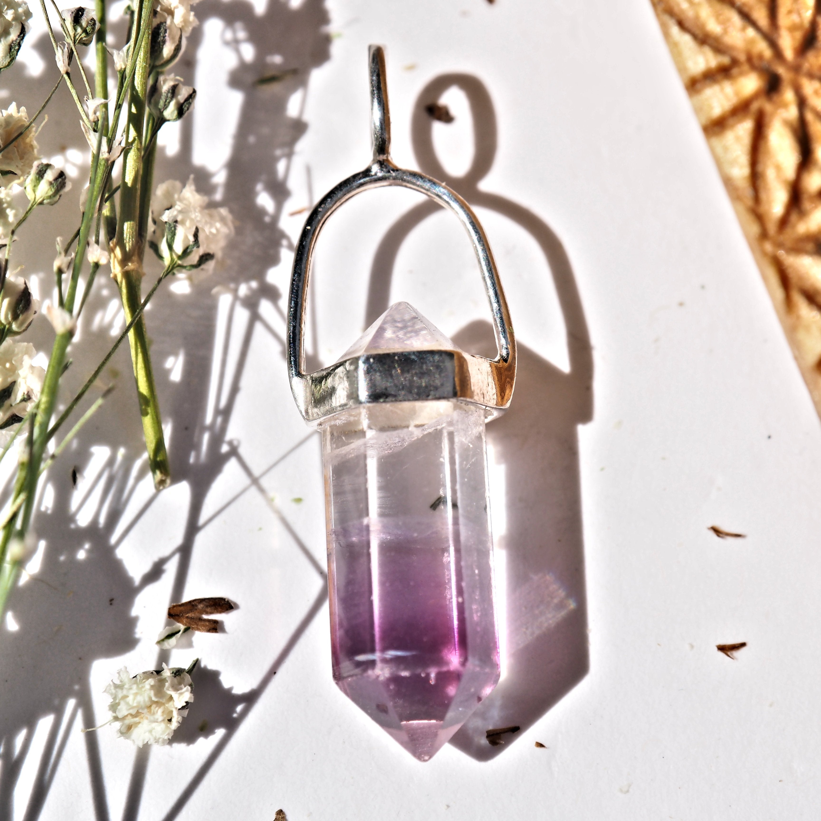 Optical DT Fluorite Point Dainty Pendant in Sterling Silver (Includes Silver Chain) #3