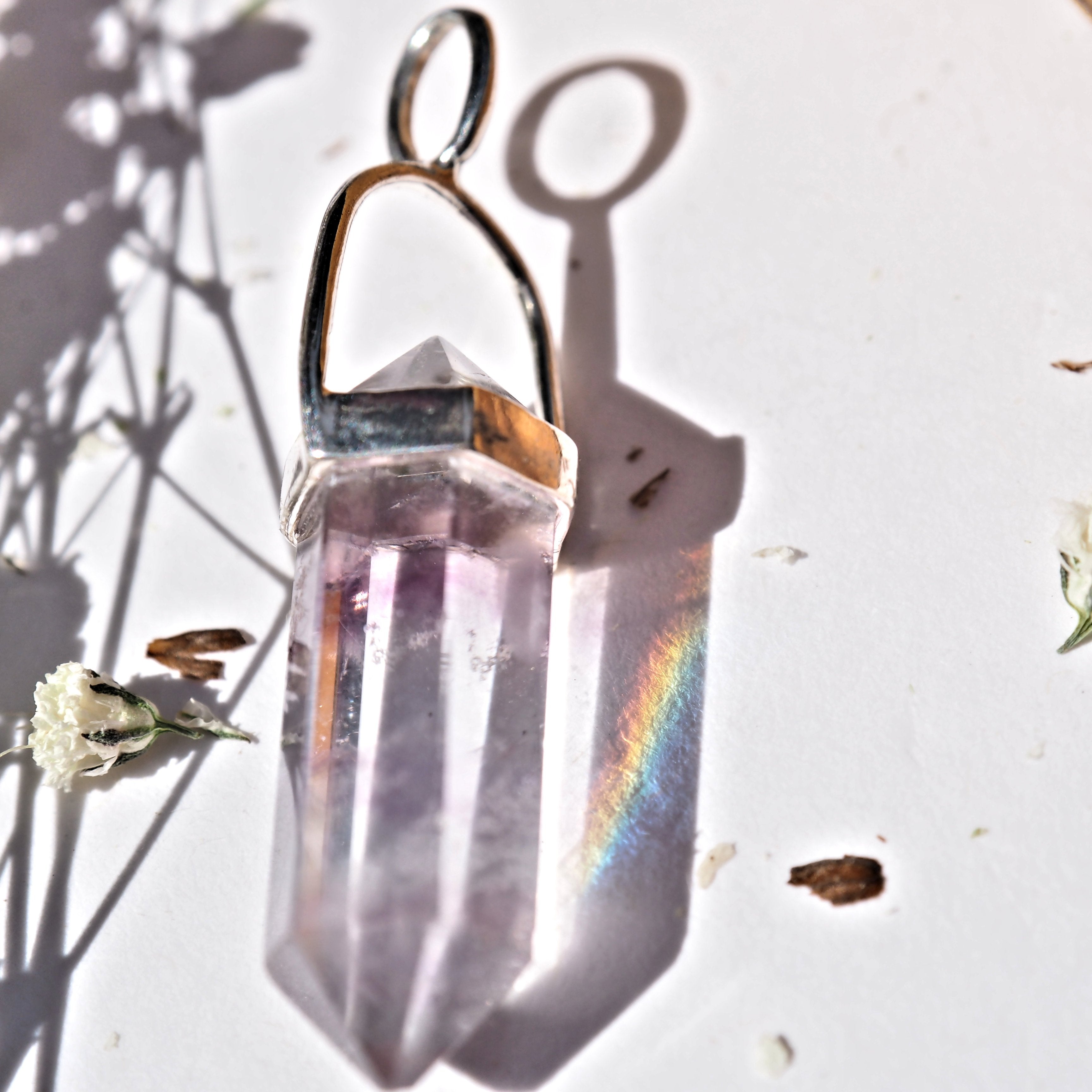 Optical DT Fluorite Point Dainty Pendant in Sterling Silver (Includes Silver Chain) #2