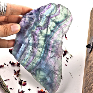 Beautiful Optical Rainbow Fluorite Large Slice Partially Polished - Earth Family Crystals