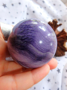 Unusual Grape Jelly Purple Waves Fluorite in Granite Sphere Carving 1 - Earth Family Crystals