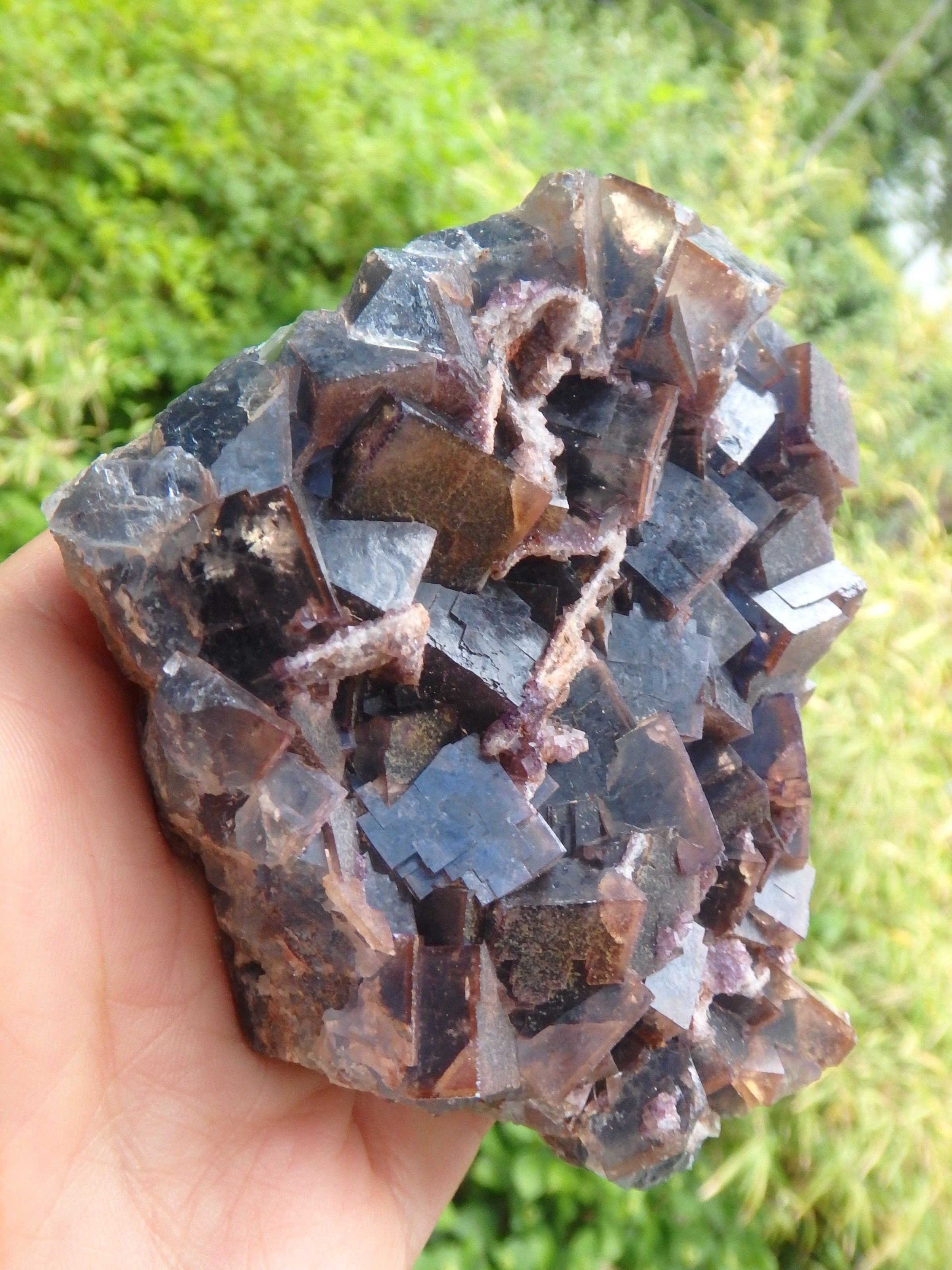 Chunky Turquoise & Deep Purple Cubic Fluorite Cluster From Zuni Mnts, New Mexico - Earth Family Crystals