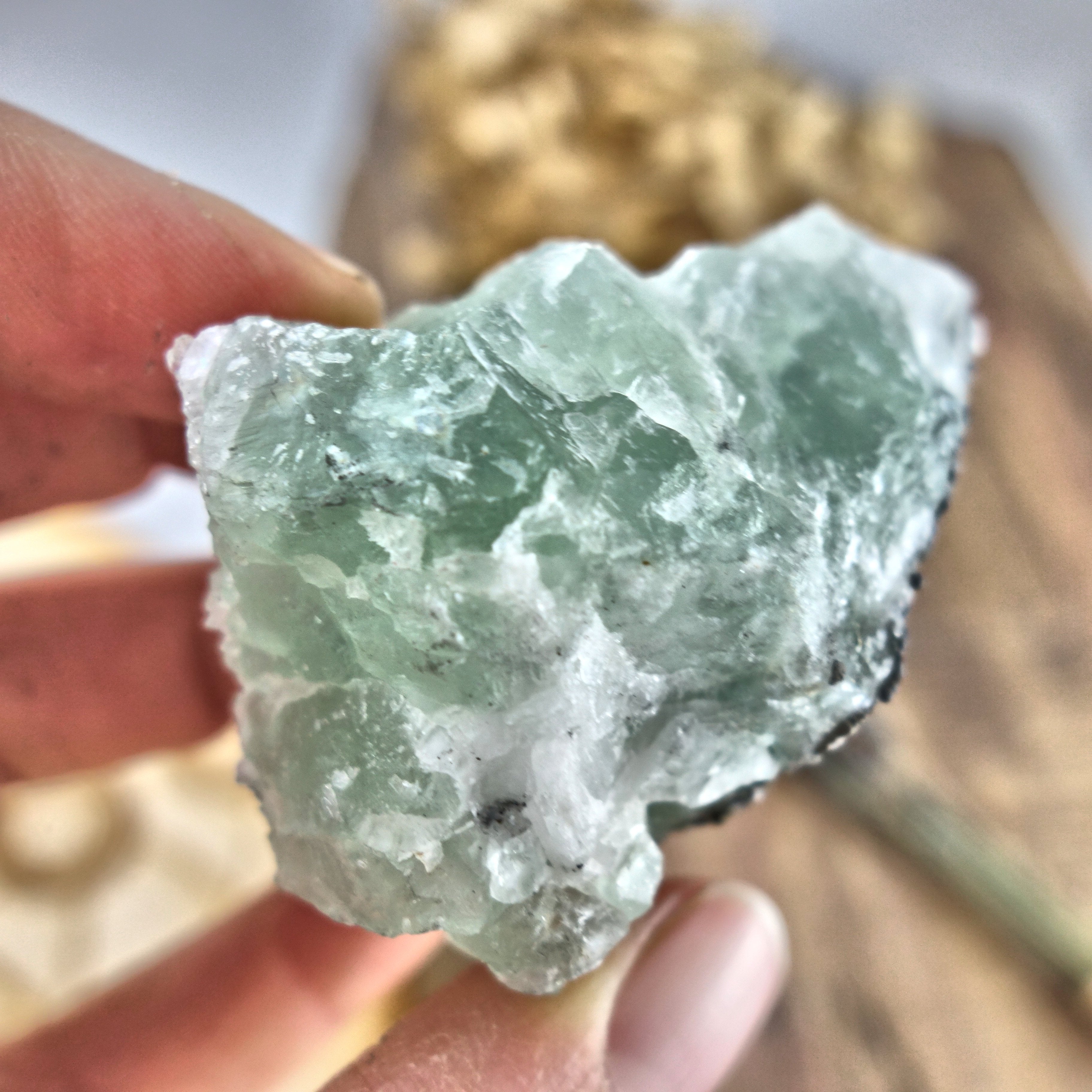 Raw Green Fluorite Chunk with Dusting of Druzy Quartz & Pyrite - Earth Family Crystals