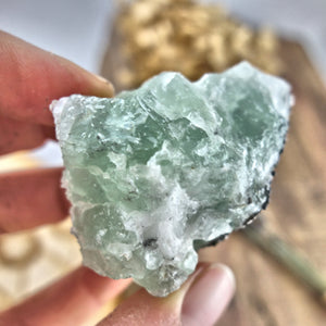 Raw Green Fluorite Chunk with Dusting of Druzy Quartz & Pyrite - Earth Family Crystals