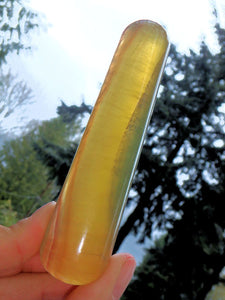 Sun Filled Golden Fluorite Wand With Green Streak - Earth Family Crystals