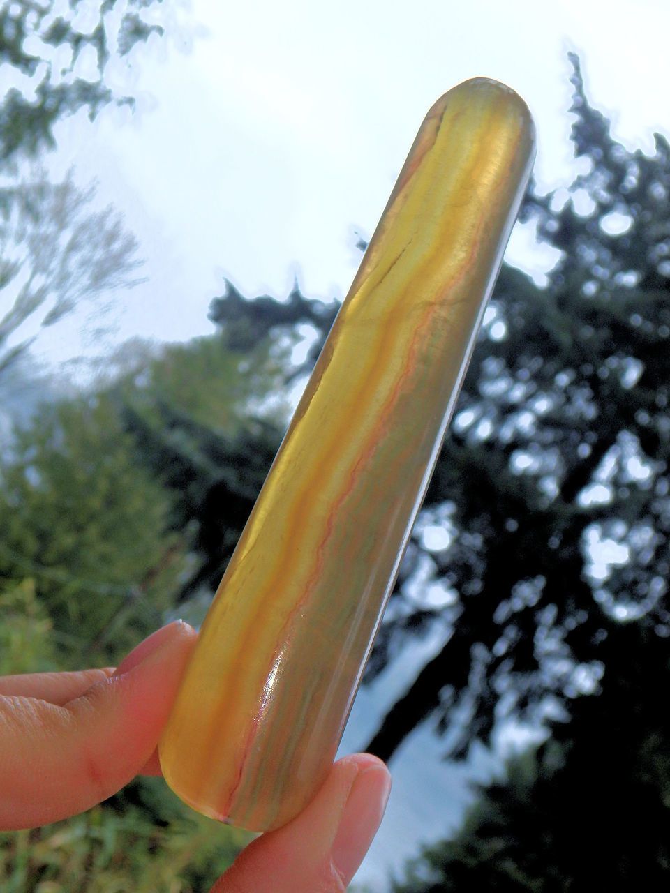 Fabulous Golden Rainbow Fluorite Wand Carving - Earth Family Crystals