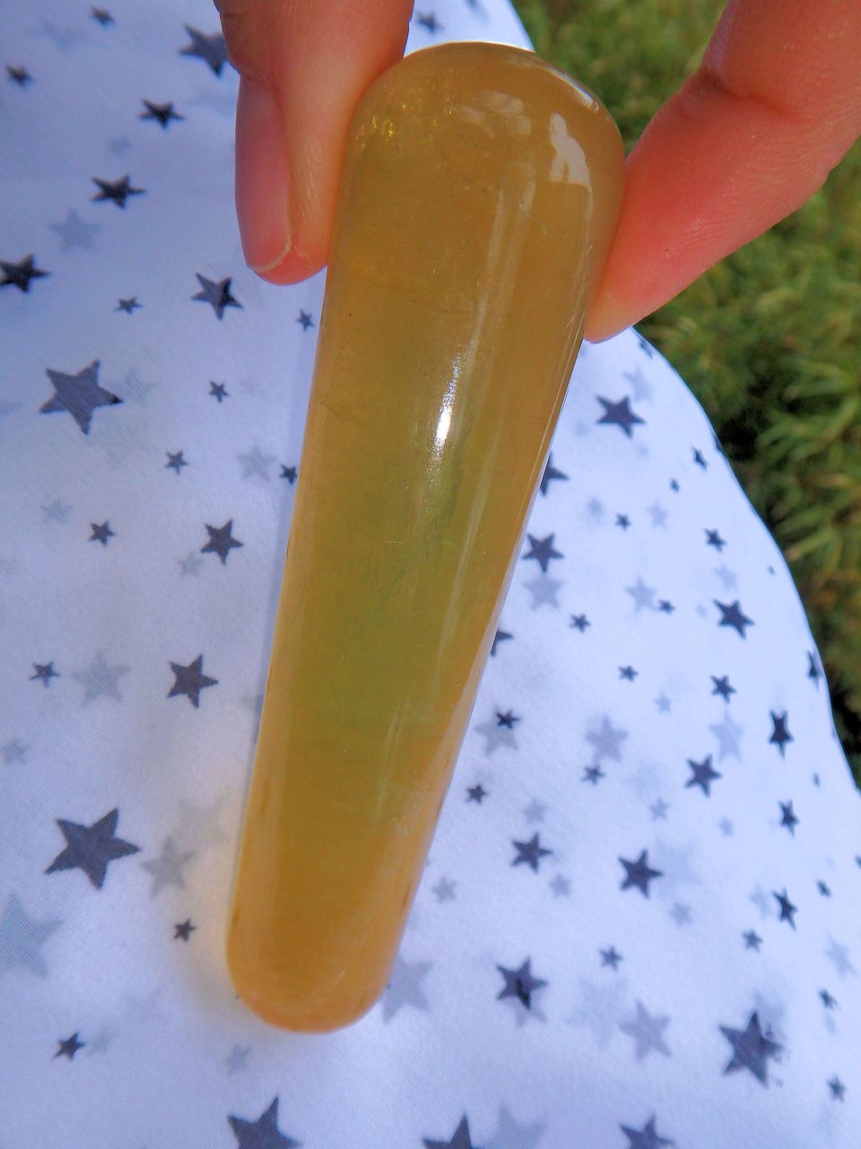 Sun Filled Golden Fluorite Wand With Green Streak - Earth Family Crystals