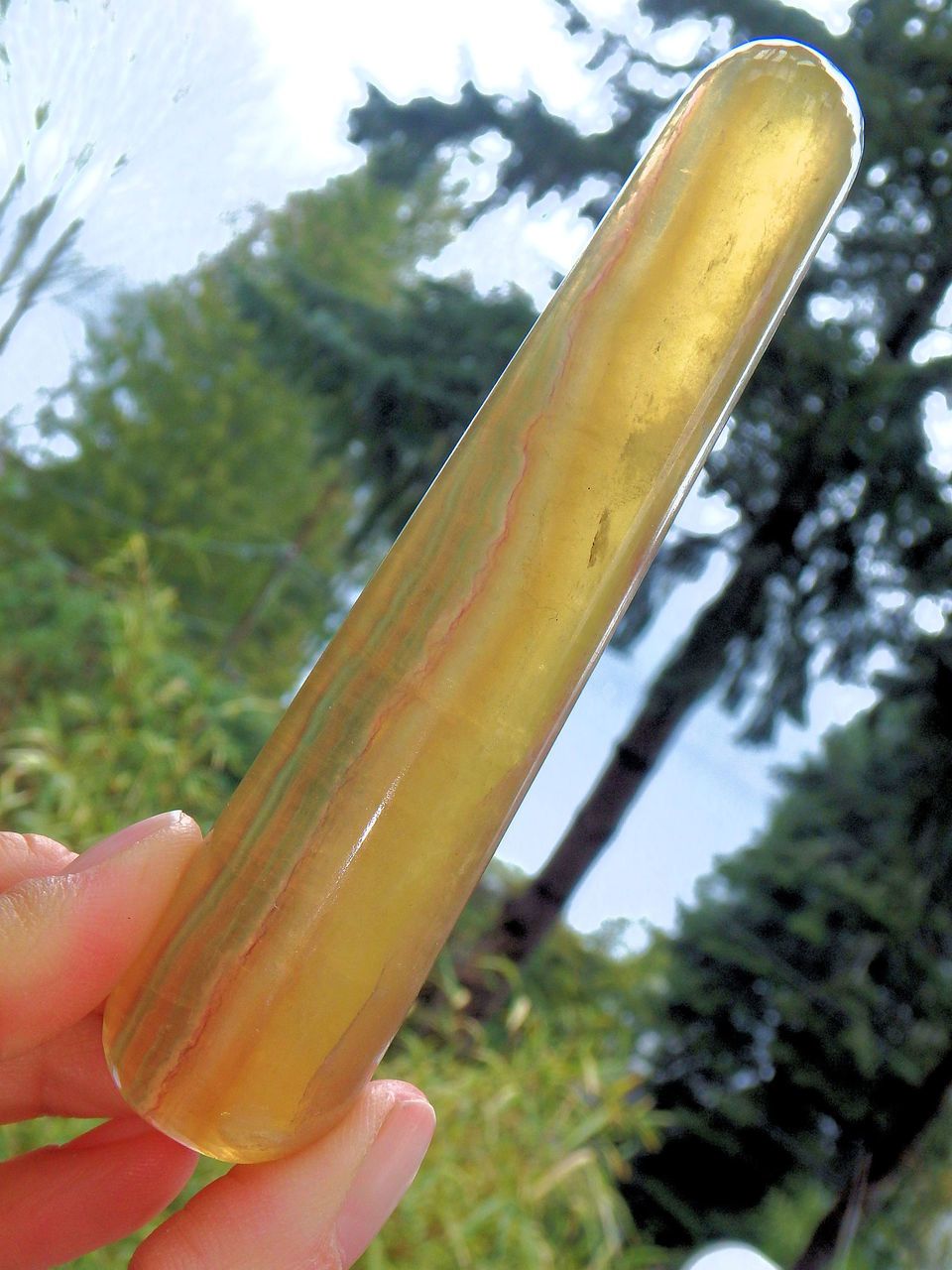 Fabulous Golden Rainbow Fluorite Wand Carving - Earth Family Crystals