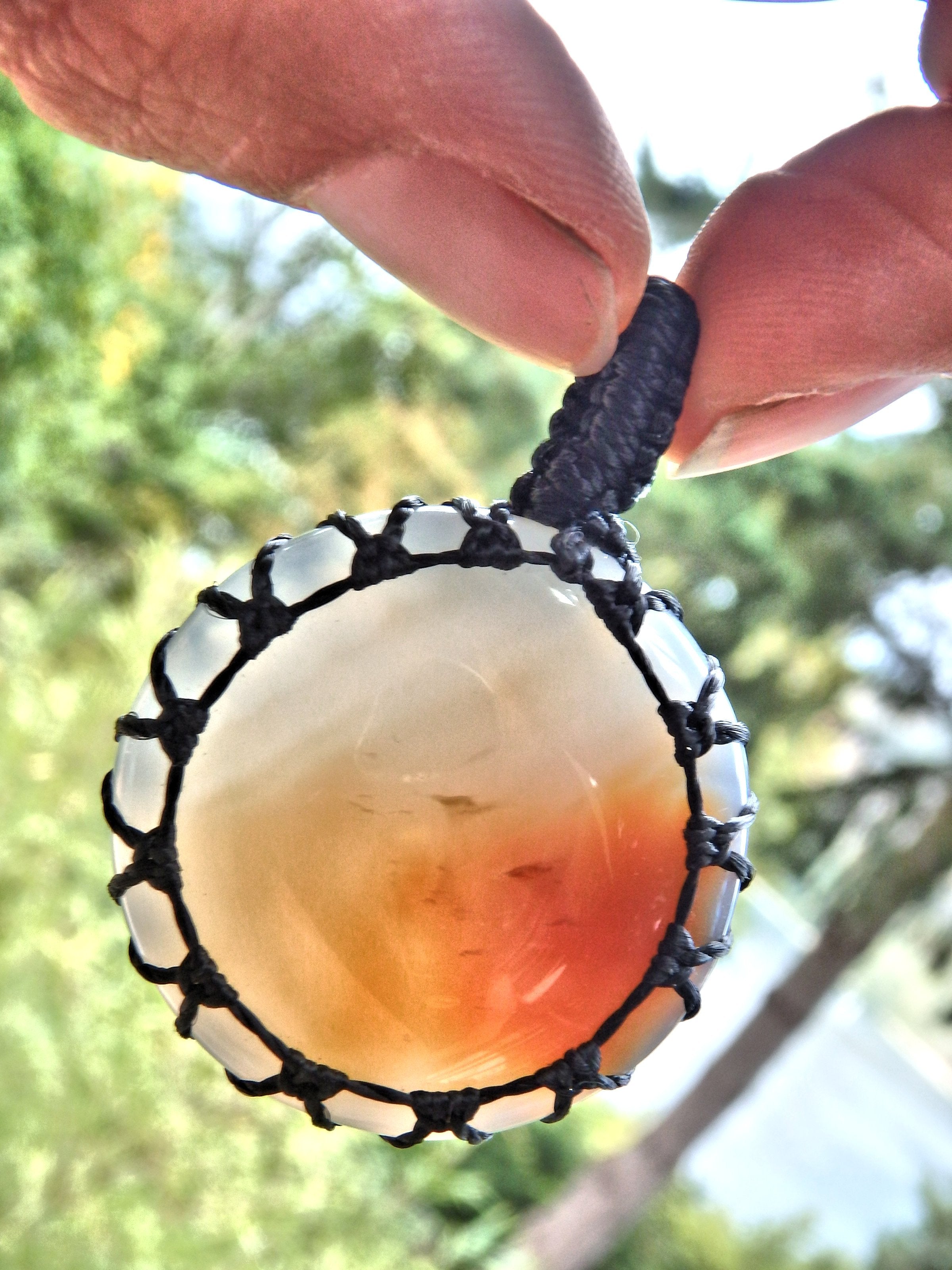 Full Moon Agate  Macrame Wrapped Pendant - Earth Family Crystals