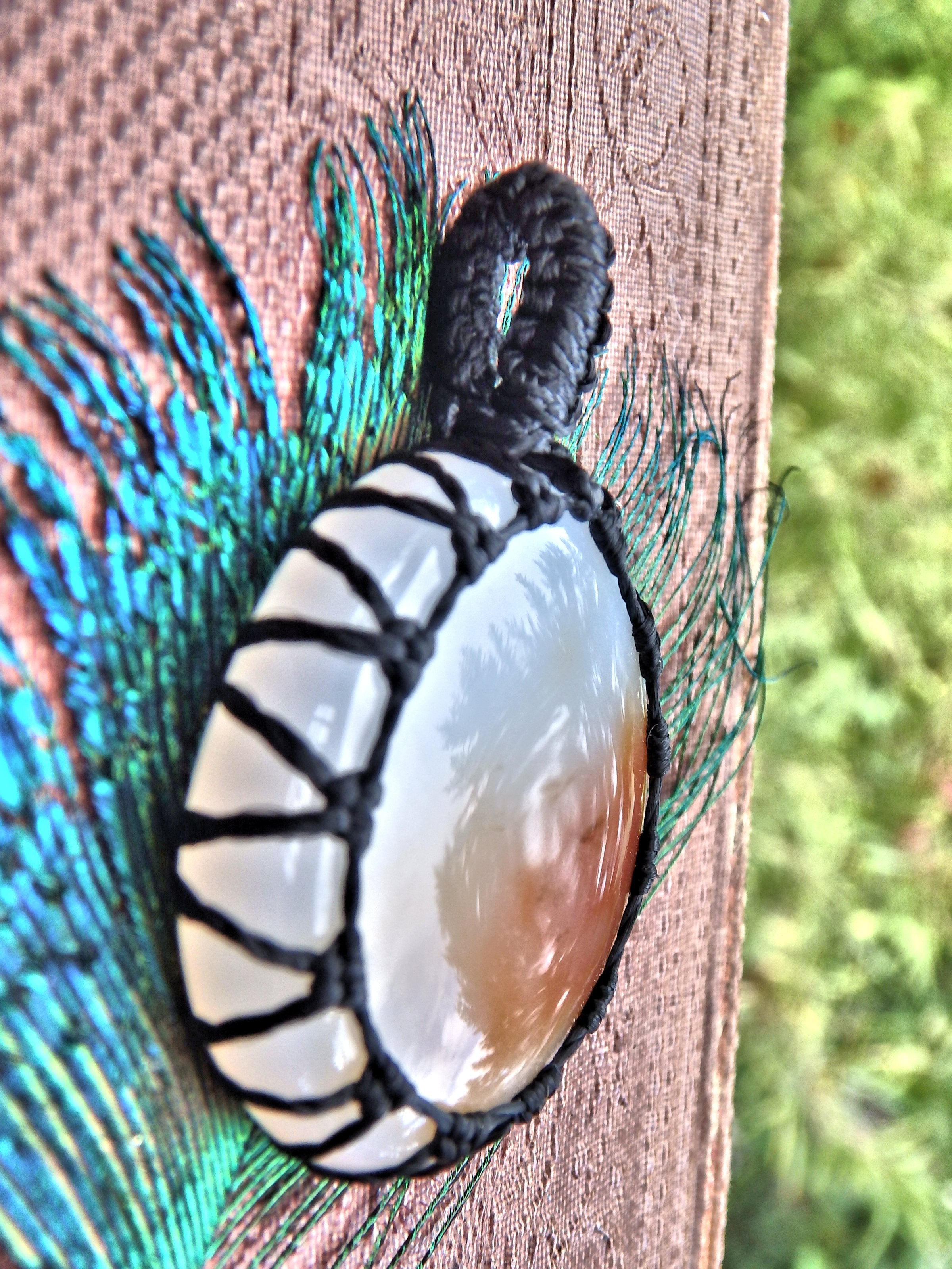 Full Moon Agate  Macrame Wrapped Pendant - Earth Family Crystals
