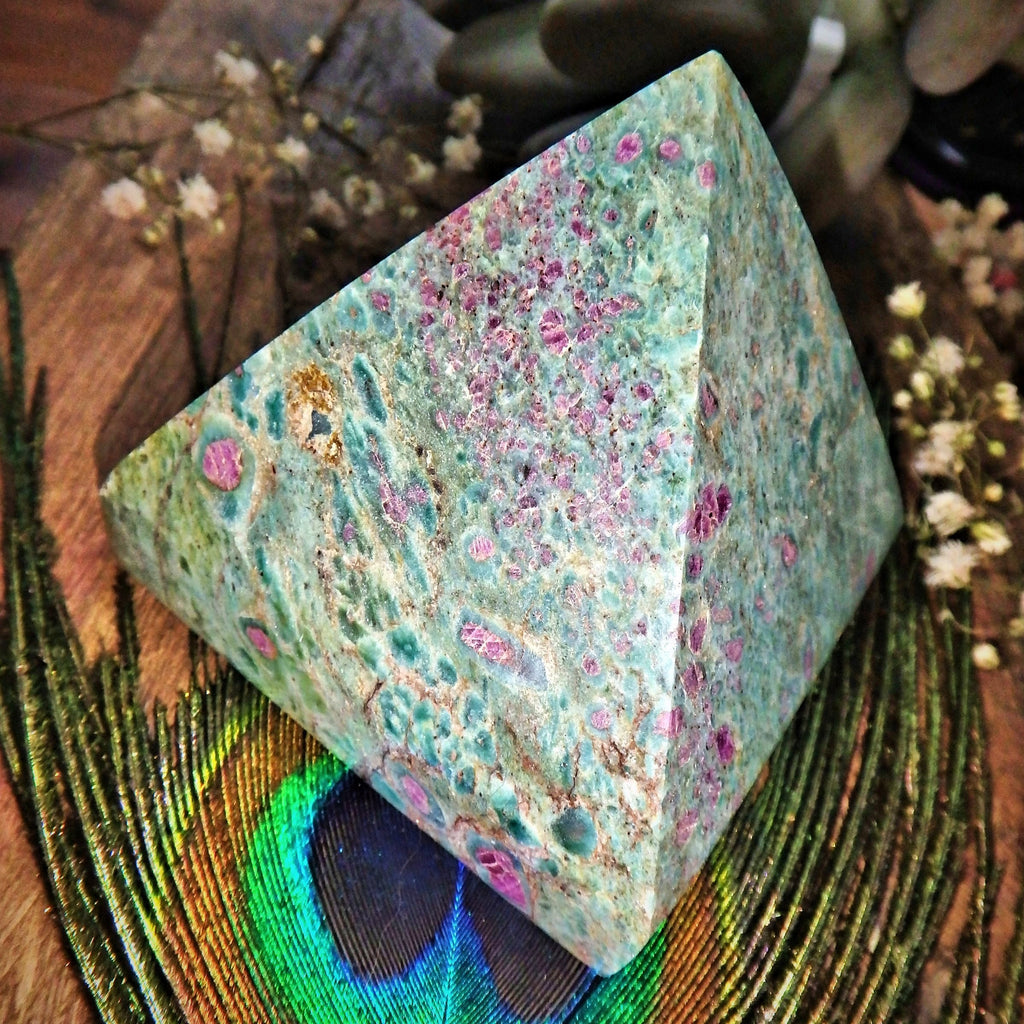 Stunning Patterns Large Ruby Fuschite Pyramid Display Carving 2 - Earth Family Crystals