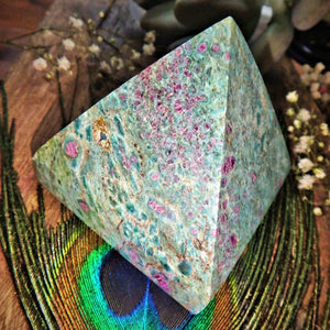 Stunning Patterns Large Ruby Fuschite Pyramid Display Carving 2 - Earth Family Crystals