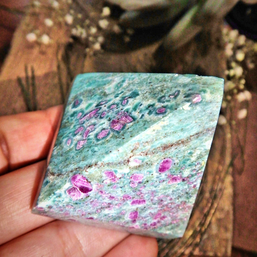 Divine Mint Green Ruby Fuschite Pyramid Display Carving - Earth Family Crystals