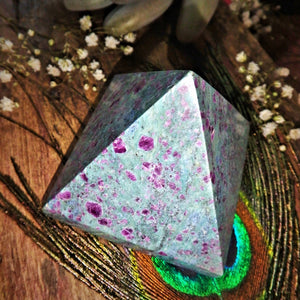 Stunning Patterns Large Ruby Fuschite Pyramid Display Carving 1 - Earth Family Crystals