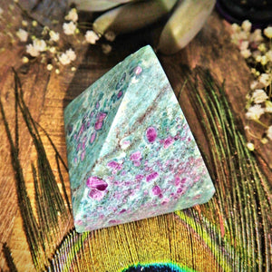 Divine Mint Green Ruby Fuschite Pyramid Display Carving - Earth Family Crystals