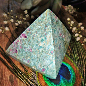 Stunning Patterns Large Ruby Fuschite Pyramid Display Carving 2 - Earth Family Crystals