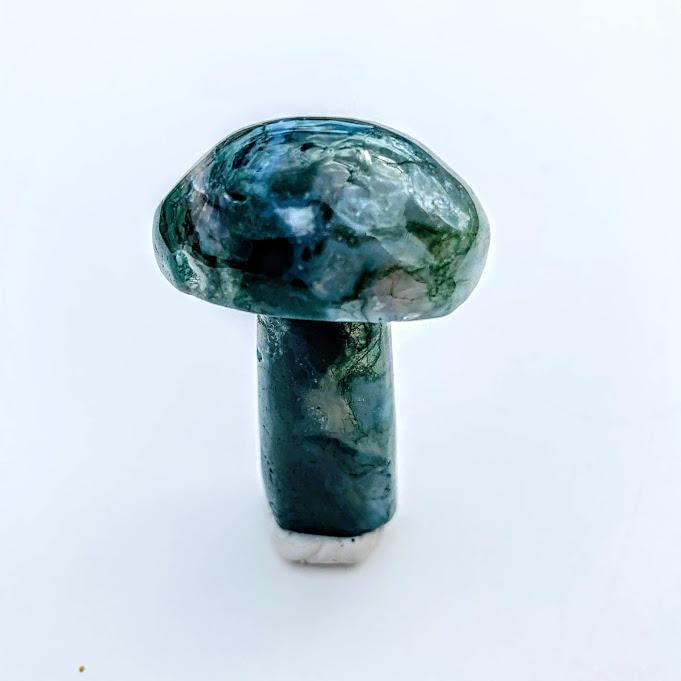 Cute Moss Agate Mushroom With Druzy Cave Inclusions - Earth Family Crystals