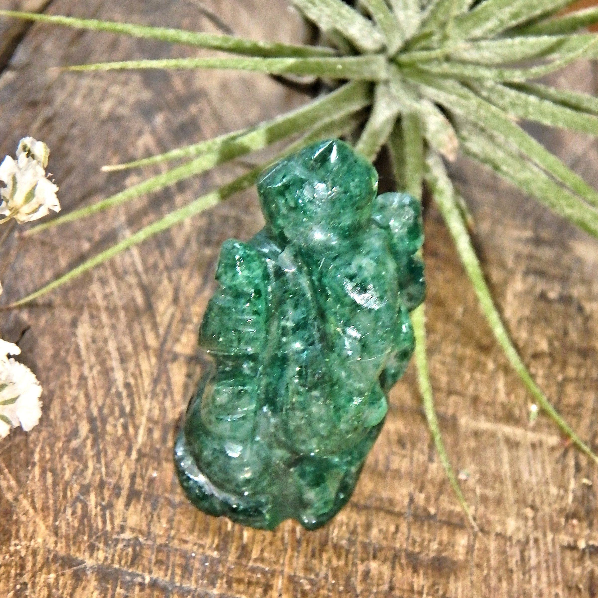 Deep Green Emerald Ganesha Dainty Carving- The Remover of Obstacles - Earth Family Crystals