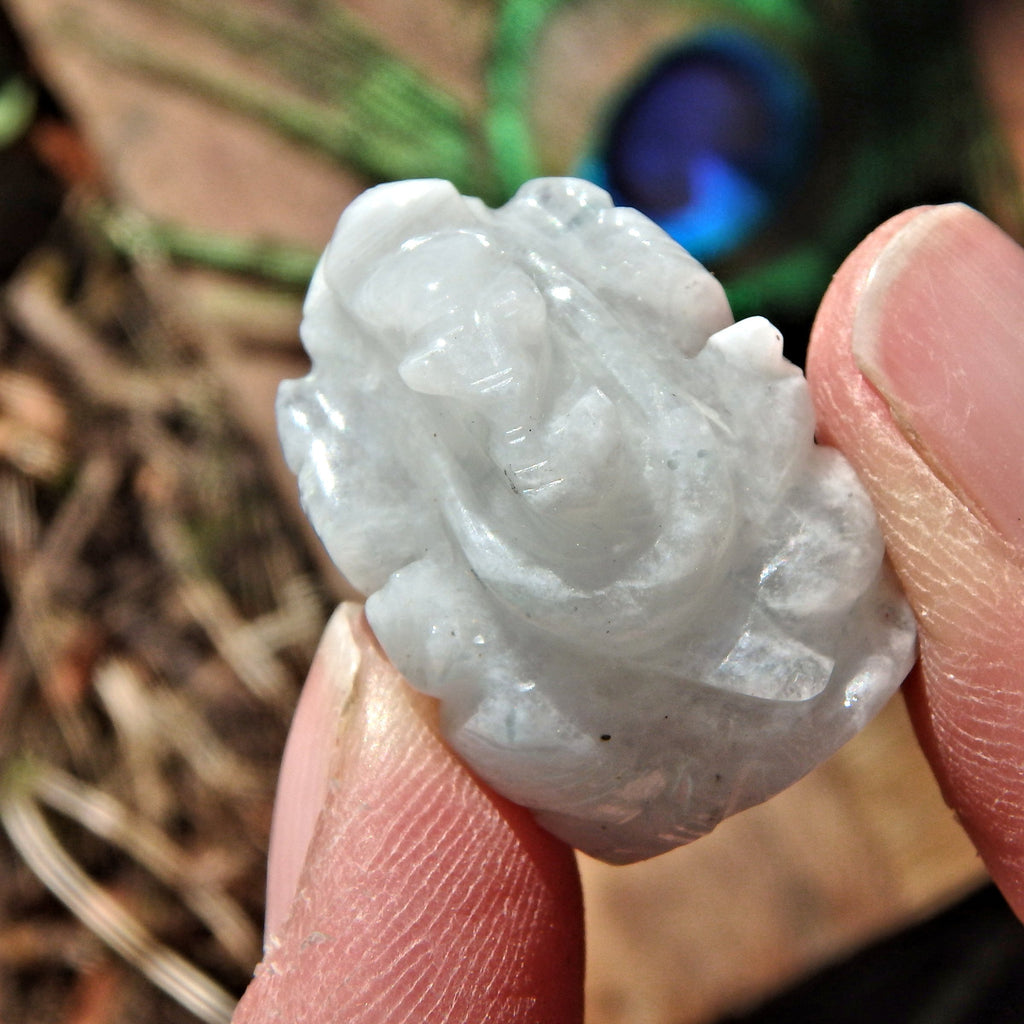 White Moonstone Dainty Ganesha Display Carving The Remover of Obstacles - Earth Family Crystals