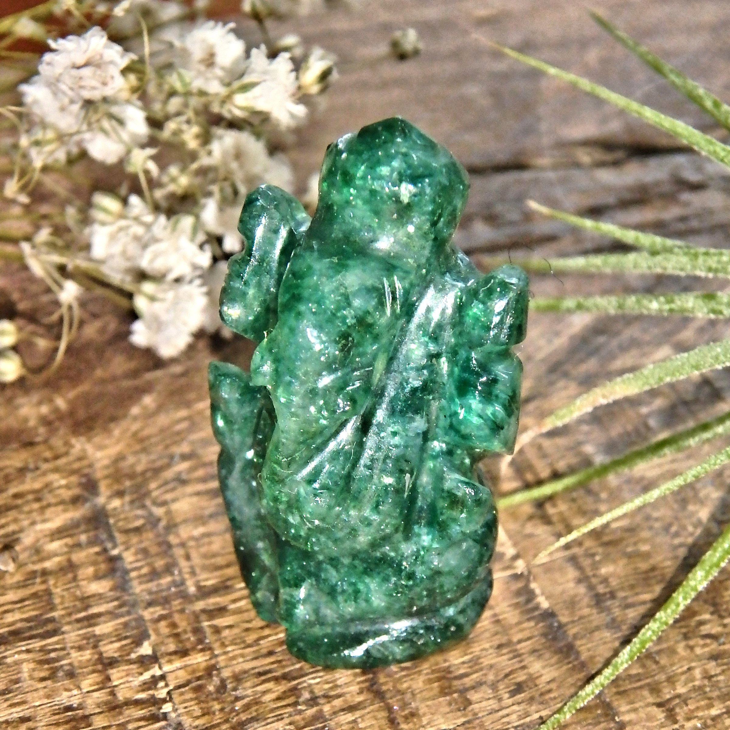Deep Green Emerald Ganesha Dainty Carving- The Remover of Obstacles - Earth Family Crystals