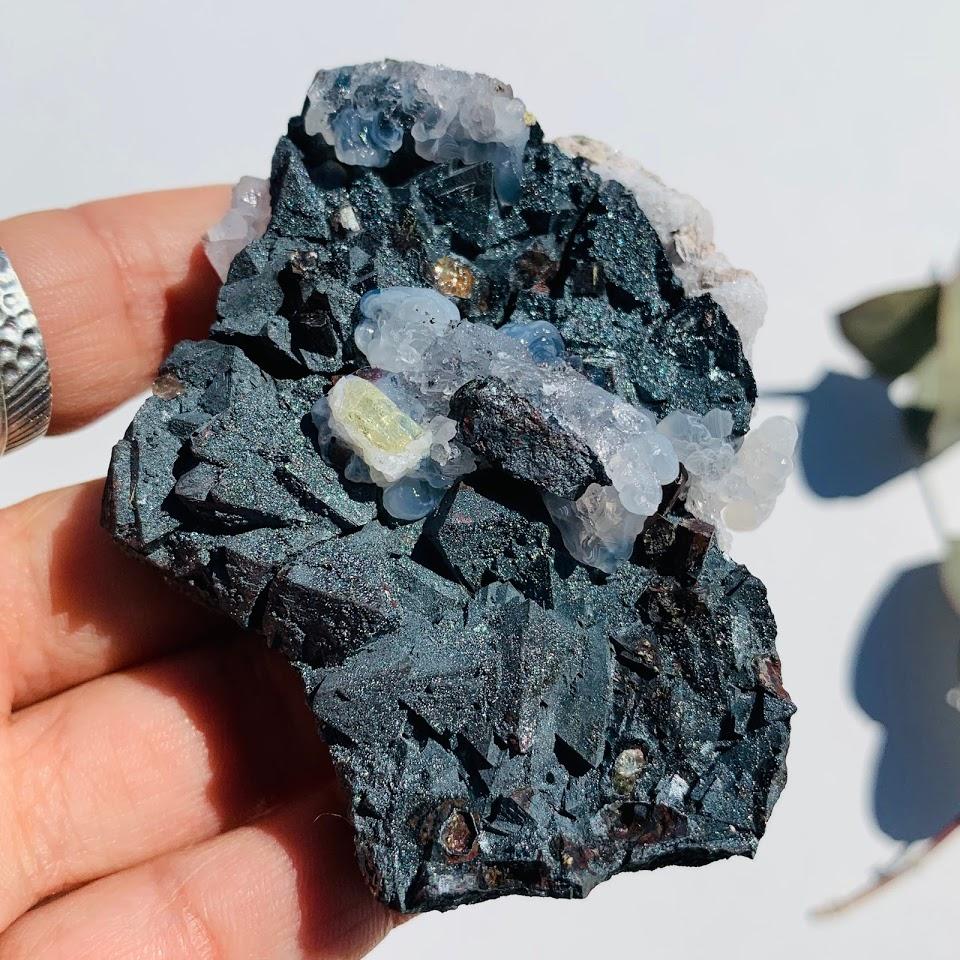 One of a Kind~Golden Apatite Points Nestled on Magnetite Matrix With Quartz Inclusions From Mexico