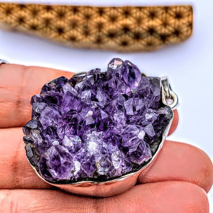 Big raw Chunky Amethyst Druzy Sterling Silver Pendant (Includes Silver Chain) - Earth Family Crystals