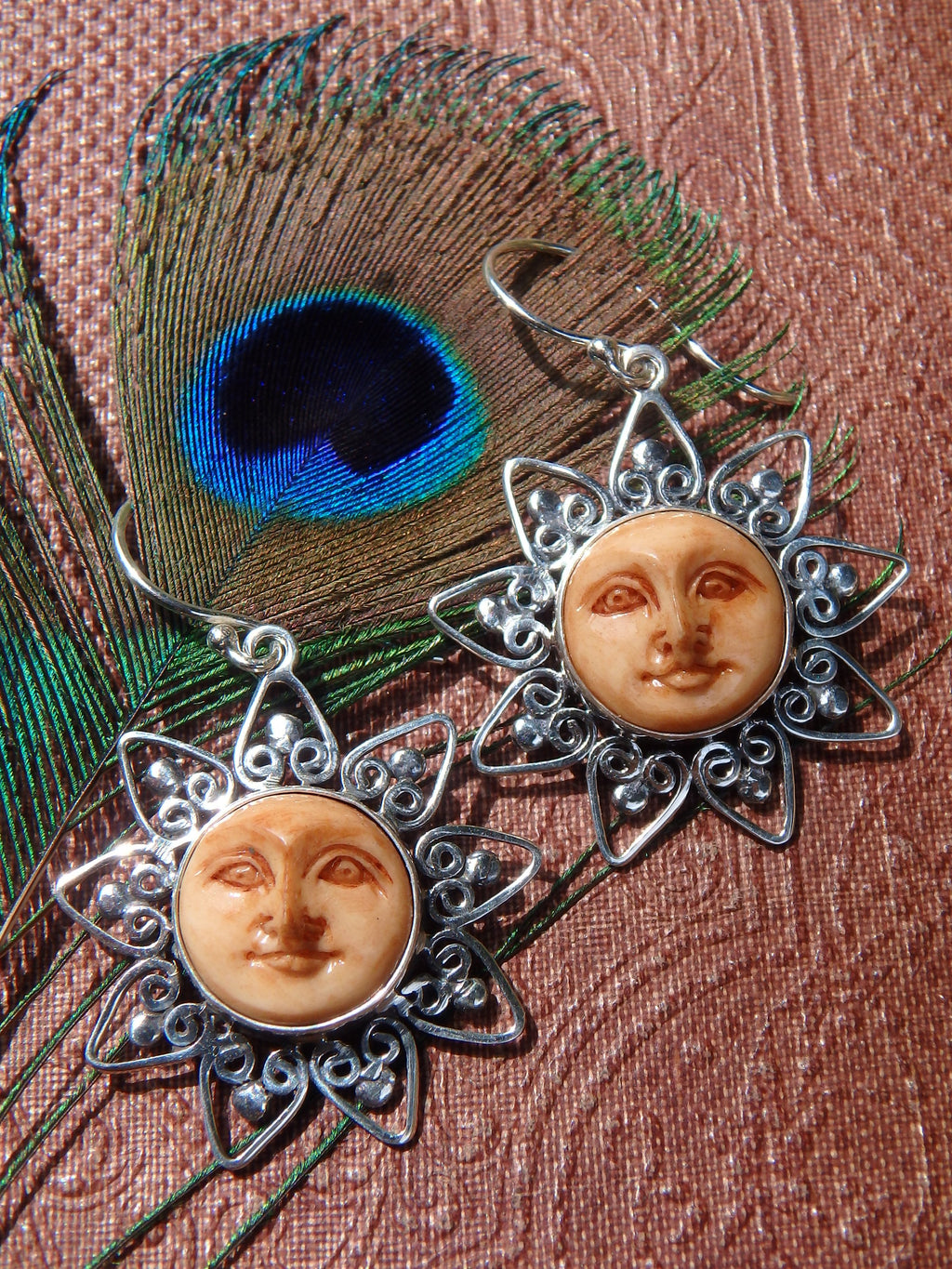 Golden Goddess Sunshine Bone Earrings in Sterling Silver - Earth Family Crystals