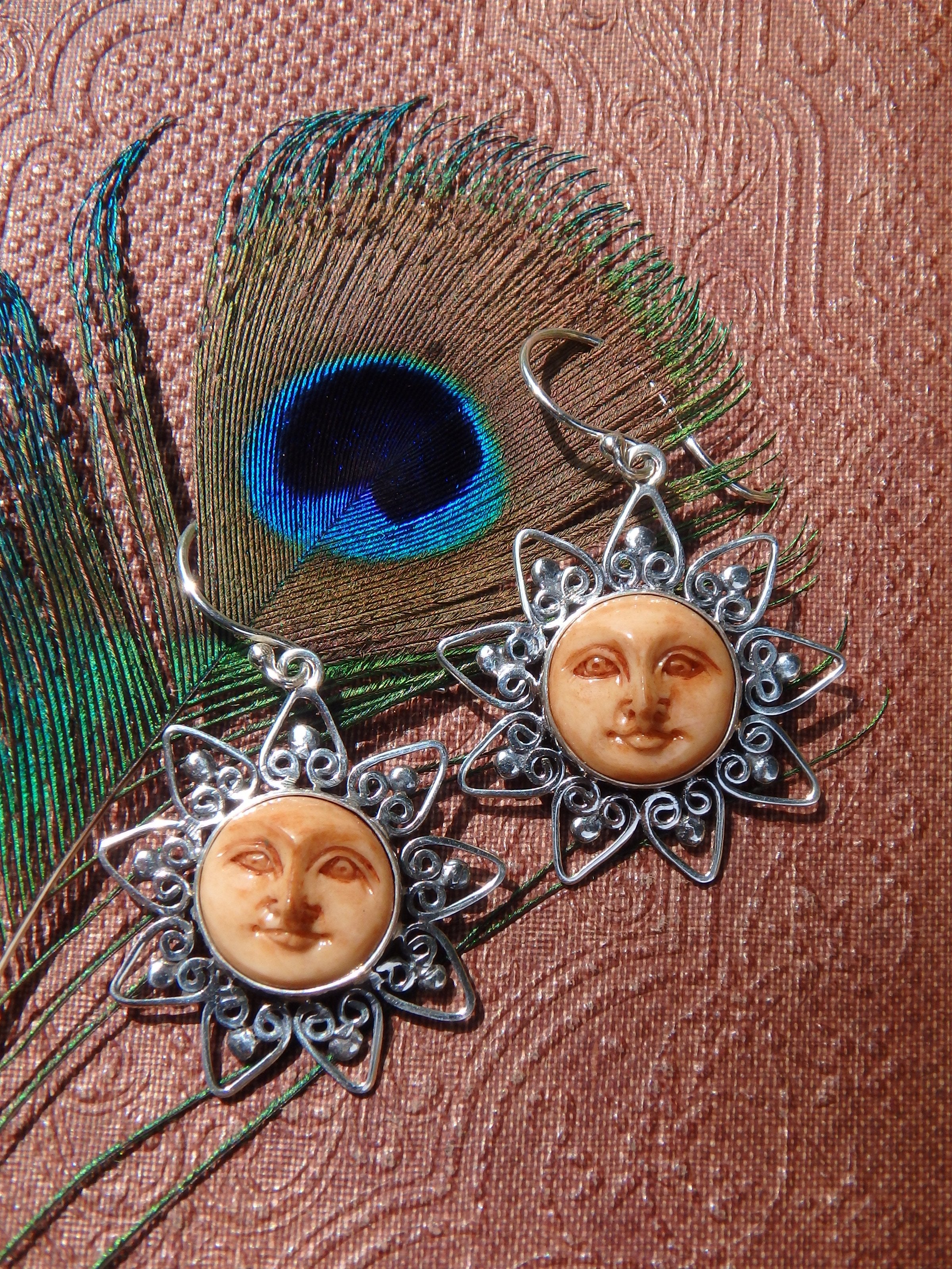 Golden Goddess Sunshine Bone Earrings in Sterling Silver - Earth Family Crystals