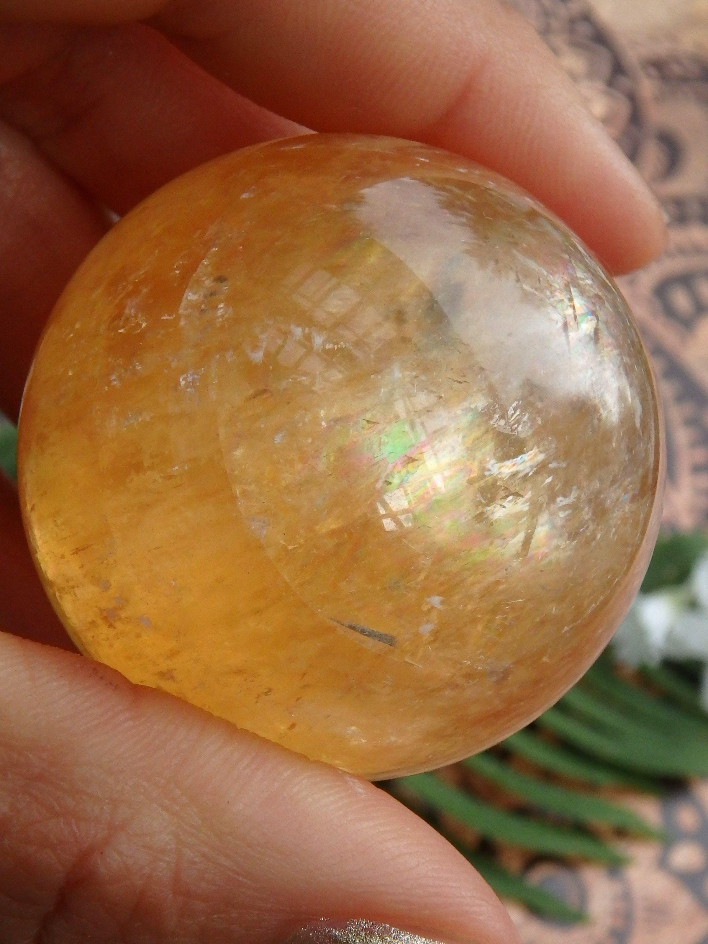 Brilliant Deep Orange Golden Calcite Sphere Carving 3 - Earth Family Crystals