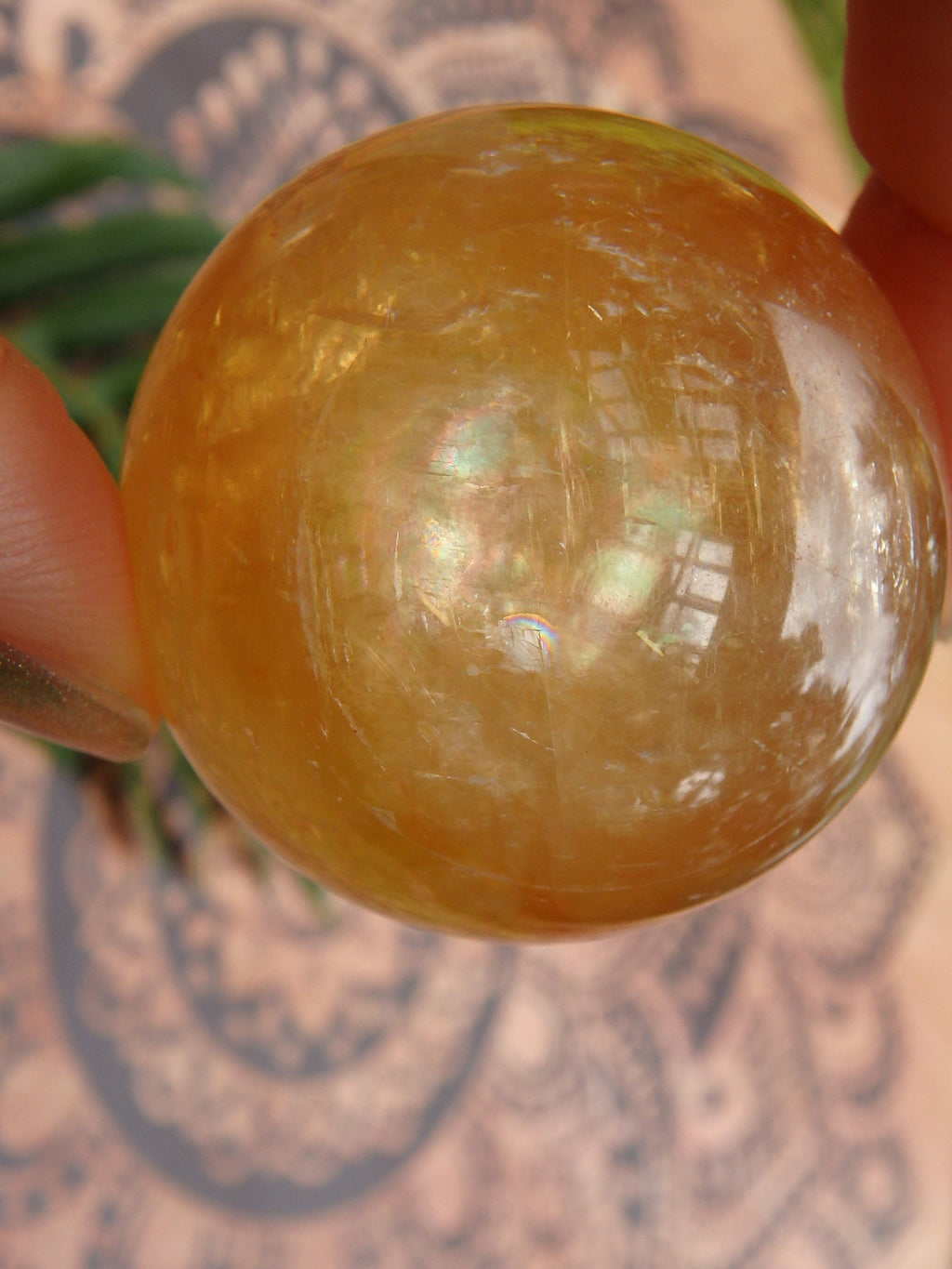 Brilliant Deep Orange Golden Calcite Sphere Carving 1 - Earth Family Crystals