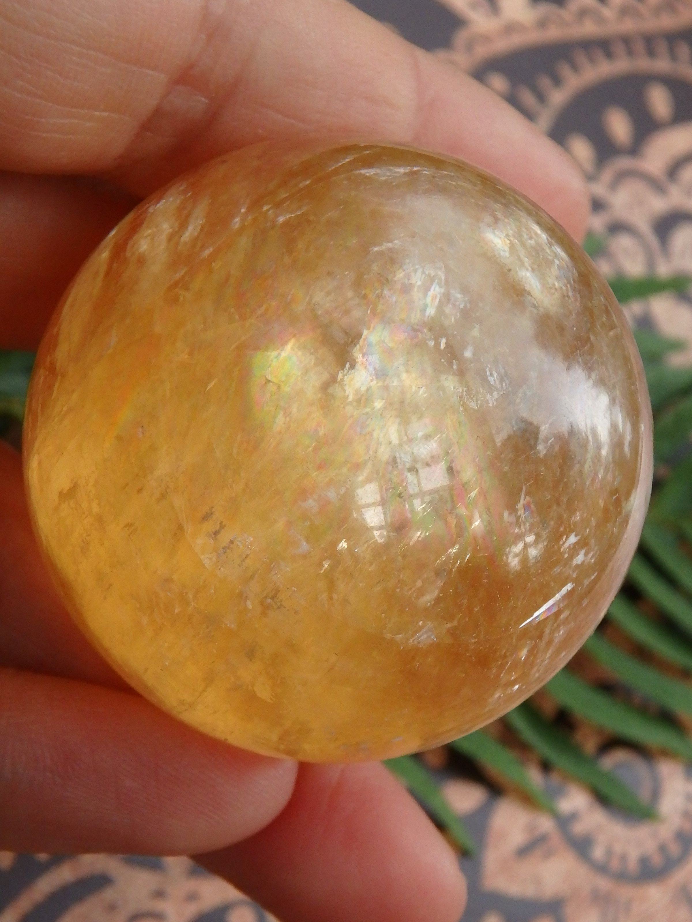 Brilliant Deep Orange Golden Calcite Sphere Carving 3 - Earth Family Crystals