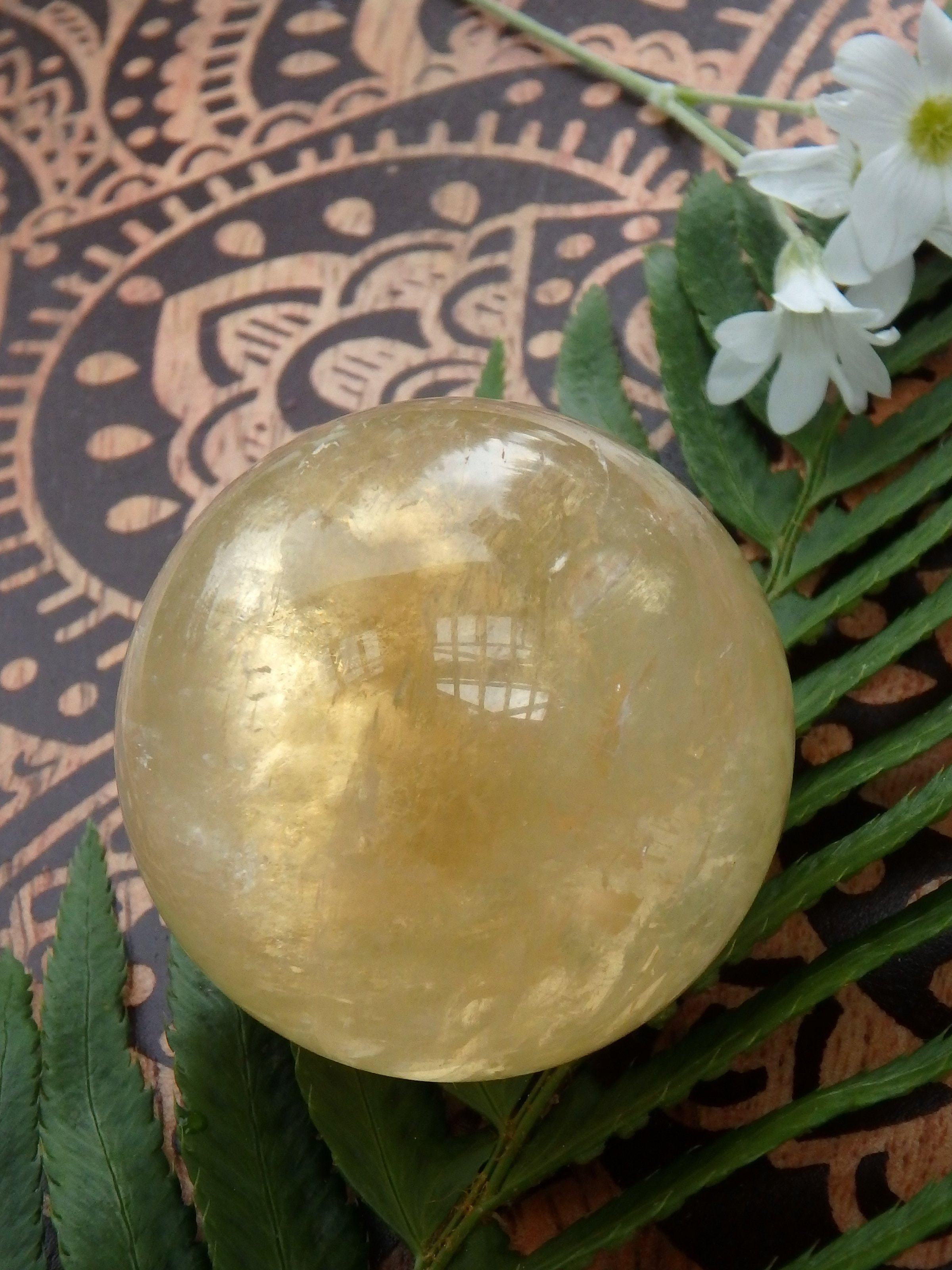 Brilliant Honey & Golden Calcite Sphere Carving - Earth Family Crystals
