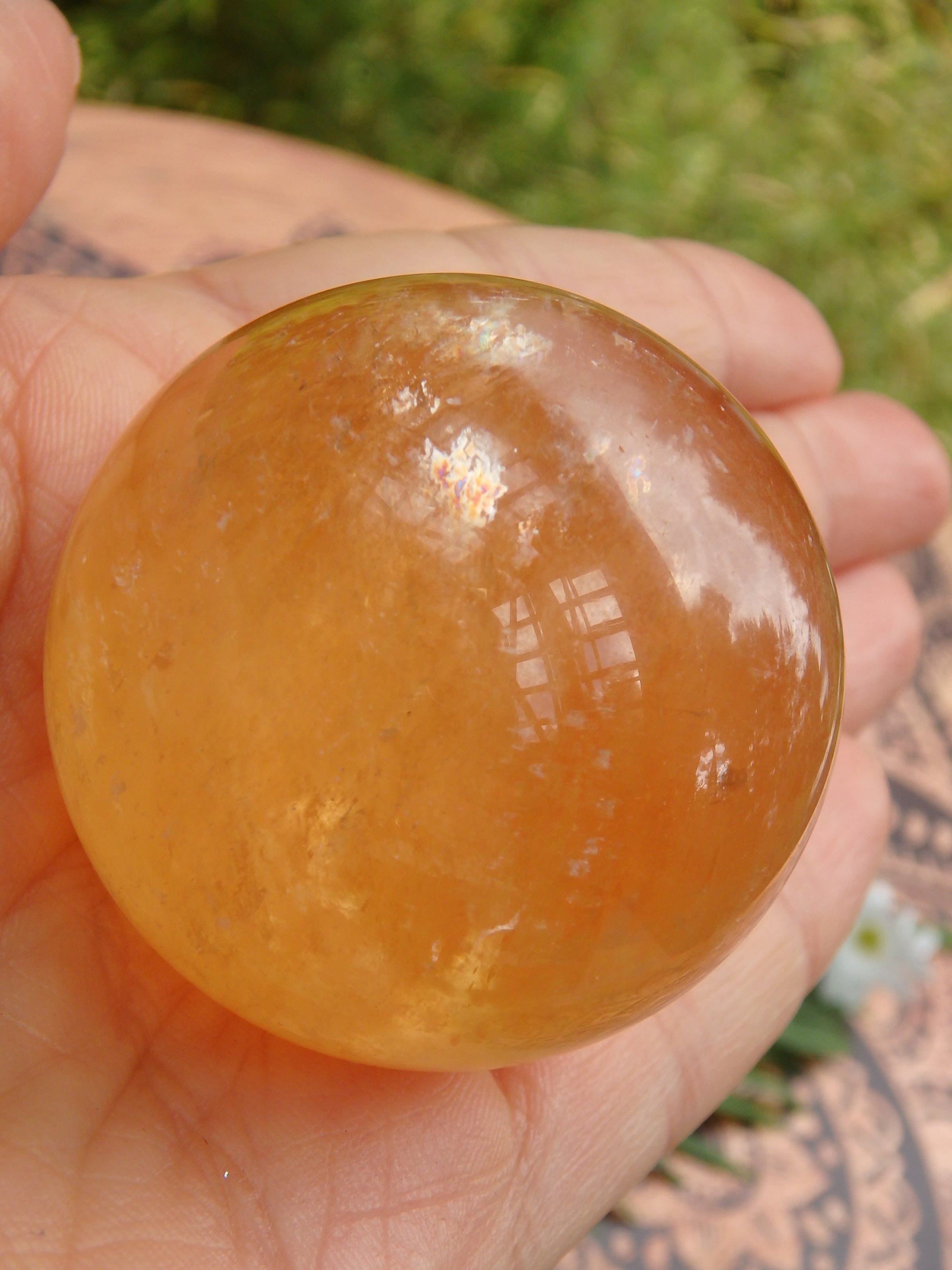 Brilliant Deep Orange Golden Calcite Sphere Carving 1 - Earth Family Crystals