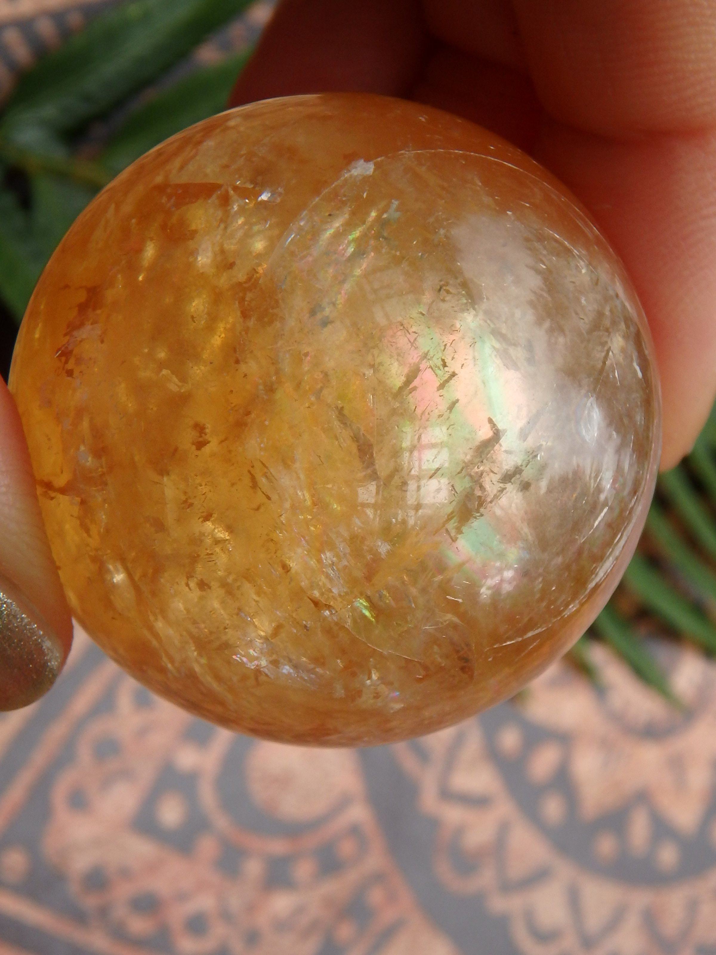 Brilliant Deep Orange Golden Calcite Sphere Carving 2 - Earth Family Crystals