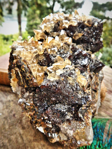 XL Extremely Impressive Elmwood Mine DT Shiny Golden Calcite Points Nestled on Ruby Sphalerite Matrix - Earth Family Crystals