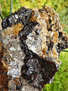 XL Extremely Impressive Elmwood Mine DT Shiny Golden Calcite Points Nestled on Ruby Sphalerite Matrix - Earth Family Crystals