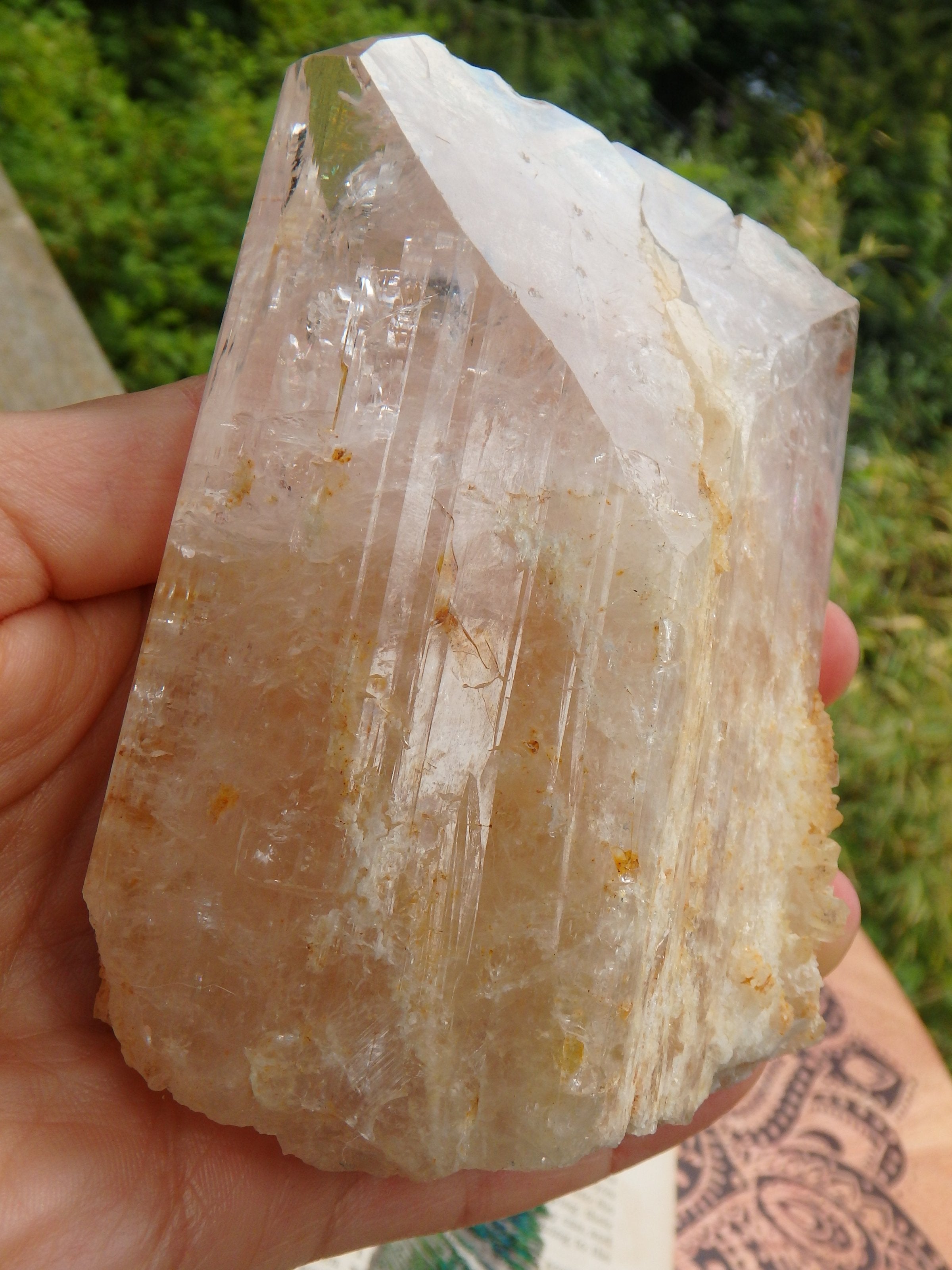 Extreme Healer! XL Light Pink & Golden Danburite With Druzy Quartz Point Inclusions From Mexico - Earth Family Crystals