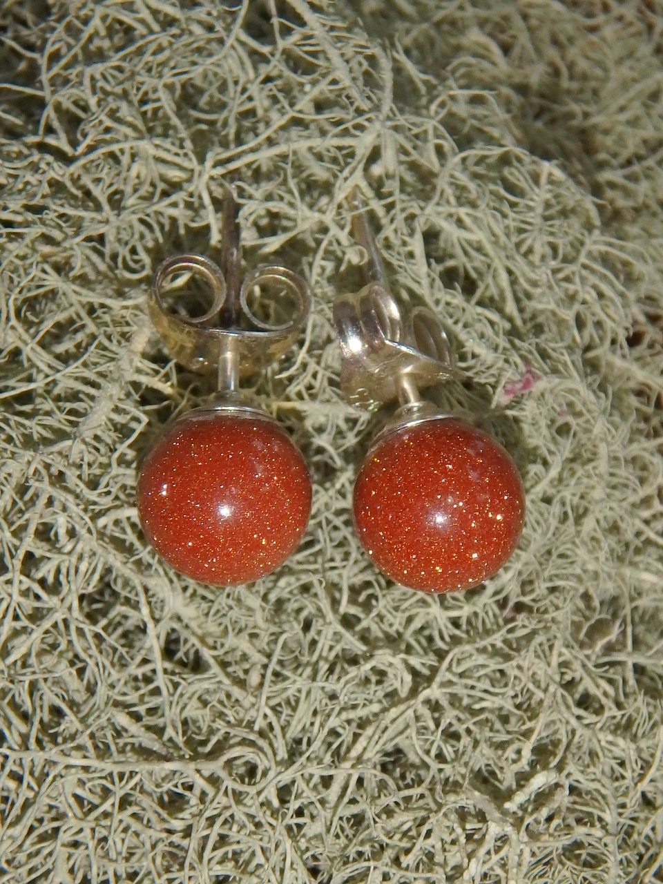 Goldstone Stud Earrings in Sterling Silver - Earth Family Crystals