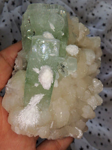 Rare Mordenite Puff Balls on Rare Green Apophyllite & Pink Stilbite Large Cluster From India - Earth Family Crystals